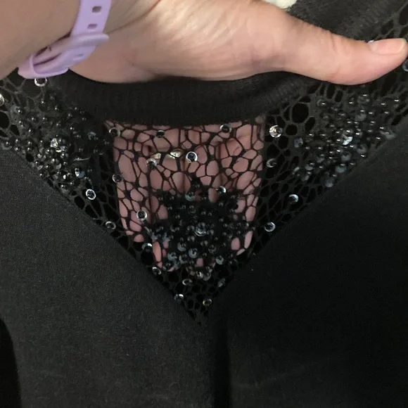 Bill Blass Vintage Black Knit Dress with Beaded Detail Medium Holiday Party - Picture 6 of 8